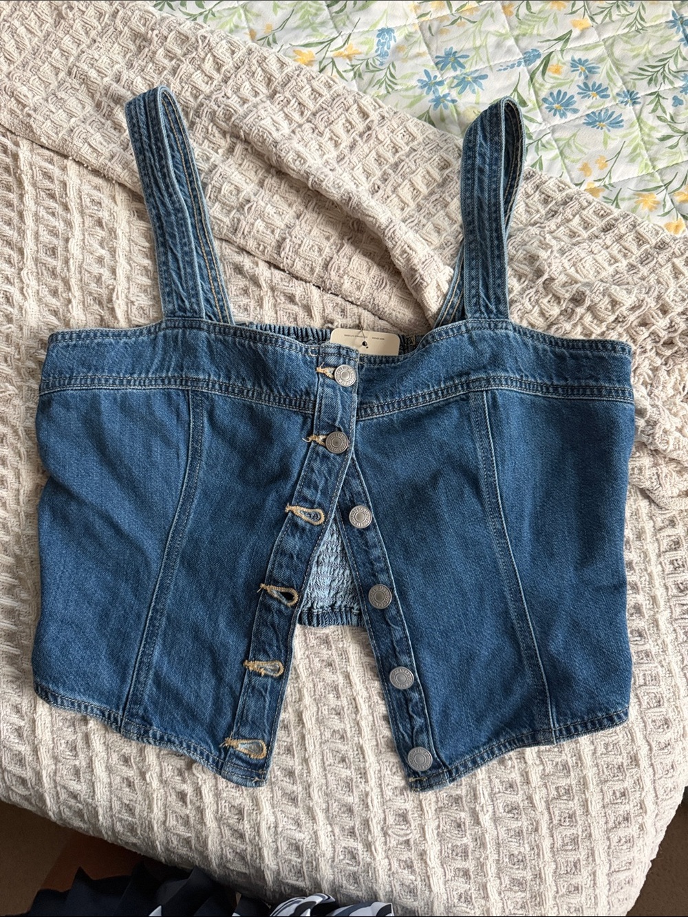 Levi's Blue Denim Crop Button-Front Top